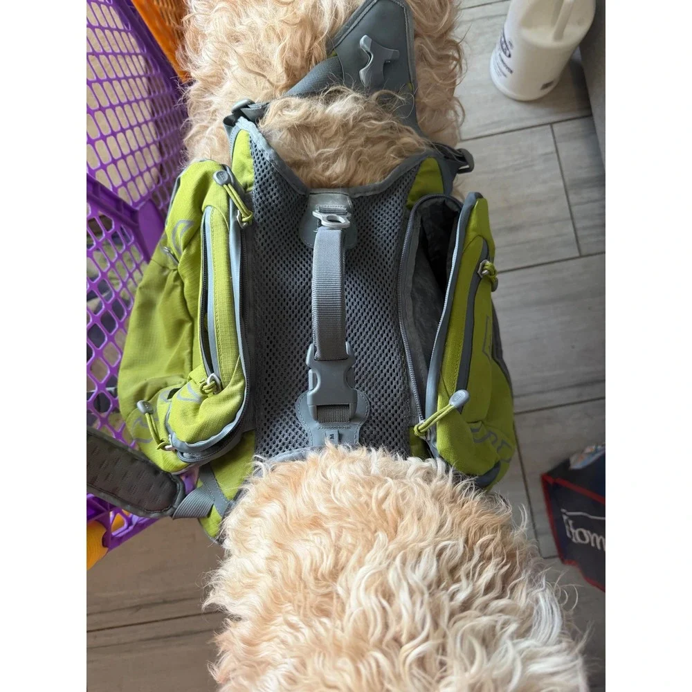 REI Co-op Dog Hiking Pack Harness Saddlebag Lime Green Grey Reflective Medium